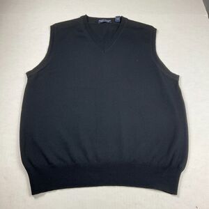 Grant Thomas Mens Black Sweater Vest Medium Italian Merino Wool Knit Classic